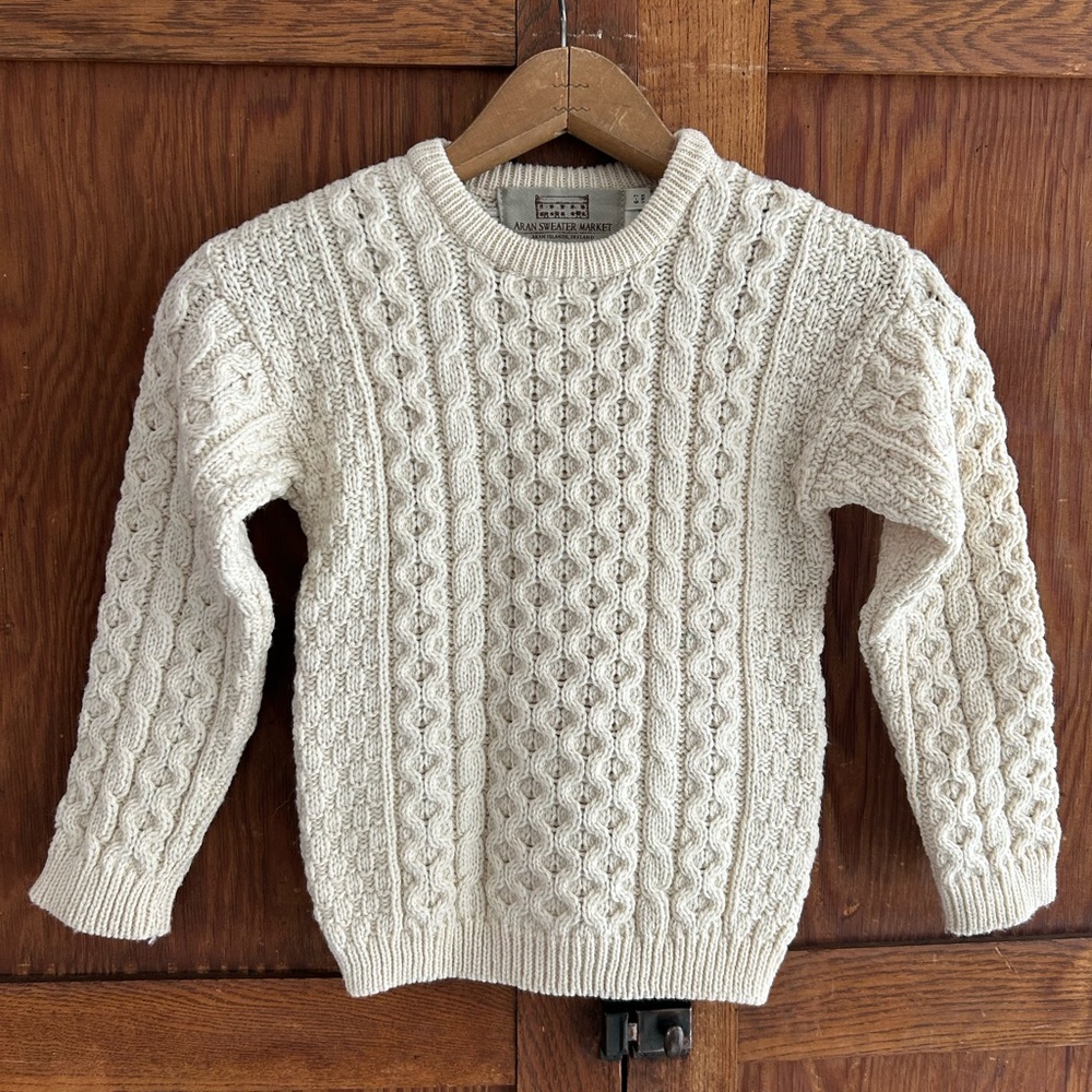 Kids Aran Merino Wool Fisherman Cable Knit Sweater